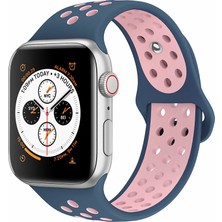 Case 4U Apple Watch Seri 7/6/SE/5/4 Delikli Spor Kayış 45mm 44mm 42mm Uyumlu Mavi - Pembe