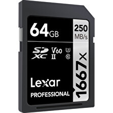 Lexar 64GB 1667X SDXC 4K V60 U3 C10 250MB/sn Hafiza Kart (Silver Series) LSD64GCB1667