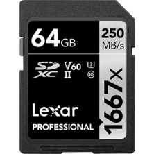 Lexar 64GB 1667X SDXC 4K V60 U3 C10 250MB/sn Hafiza Kart (Silver Series) LSD64GCB1667