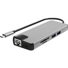 Mobitell Type-C To USB 3.0 Çoklayıcı Ethernet 4K HDMI 8 in 1 SD/TF Adaptör