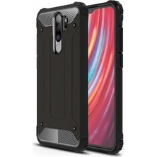 Case 4U Xiaomi Redmi Note 8 Pro Kılıf Military Armor Çift Katmanlı Crash Silikon Kılıf Siyah