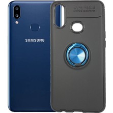 Case 4U A10S Kılıf Autofocus Shockprof Ravel Yüzüklü Standlı Slikon Kapak Siyah Mavi