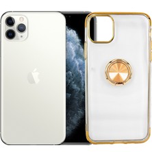 Case 4U Apple iPhone 11 Pro Kılıf Yüzüklü Standlı Manyetik Silikon Gess Arka Kapak Altın