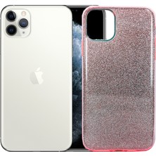 Case 4U Apple iPhone 11 Pro Kılıf Çift Katmanlı Simli Shining Sert Silikon Arka Kapak Rose Gold