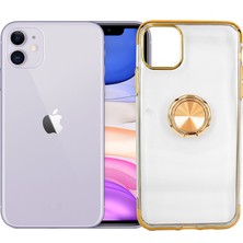 Case 4U Apple iPhone 11 Kılıf Yüzüklü Standlı Manyetik Silikon Gess Arka Kapak Altın