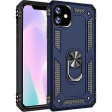 Case 4U Apple iPhone 11 Kılıf Çift Katmanlı Yüzüklü Manyetik Vega Arka Kapak Lacivert
