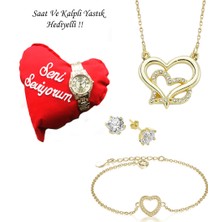 Forentina Altın Kaplama Kalpli Kolye Kalpli Bileklik Set - Ps0417