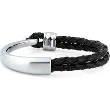 Forentina Erkek Siyah Örgülü Çelik Bileklik Ps0843