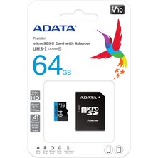 Adata 64GB microSDXC UHS-I Hafıza Kartı AUSDX64GUICL10A1-RA1