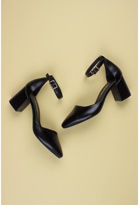 Tarçın Deri Siyah Klasik Günlük Kadın Topuklu Ayakkabı TRC71-0323