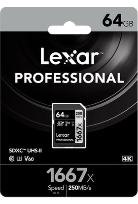 Lexar 64GB 250MB/s SD Hafıza Kartı