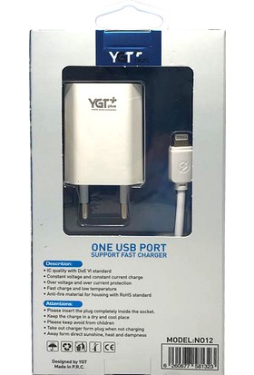 YGT Plus Apple iPhone Uyumlu 1.2A USB Lightning Hızlı Şarj Cihazı