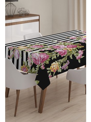 Modern Çiçek Desenli Dijital Baskılı 3D Masa Örtüsü - 120 x 140 cm