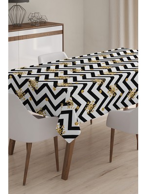 Siyah Zigzag Desenli Dijital Baskılı 3D Masa Örtüsü - 140 x 220 cm