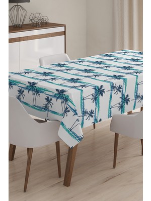 Modern Palmiye Resimli Dijital Baskılı 3D Masa Örtüsü - 120 x 140 cm