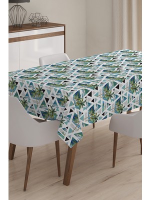 Modern Palmiye Temalı Dijital Baskılı 3D Masa Örtüsü - 120 x 140 cm