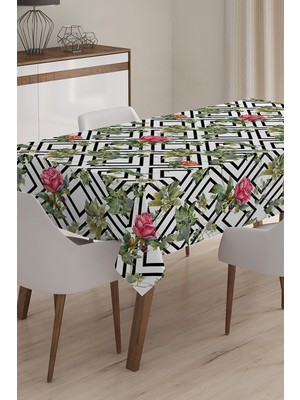 Modern Çiçek Temalı Dijital Baskılı 3D Masa Örtüsü - 120 x 140 cm