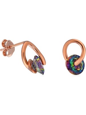 Nereze 925 Ayar Minik Mistik Topaz Tek Taşlı Küpe Kadın Gümüş Küpe