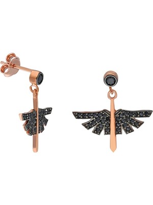 Nereze 925 Ayar Siyah Taşlı Melek Küpe Kadın Gümüş Küpe