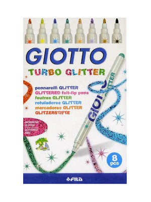Giotto Turbo Glitter 8 Renk Simli Keçeli Kalem Seti Su Bazlı Mürekkep ile Eğlenceli Tasarımlar