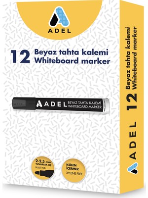 Adel Beyaz Tahta Kalemi Siyah 12'li Kutu