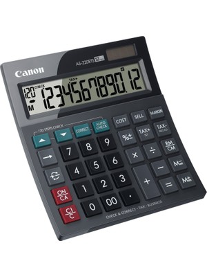 Canon AS-220 RTS 12 Haneli Masaüstü Hesap Makinesi Geniş Ekran ile Kullanım Kolaylığı