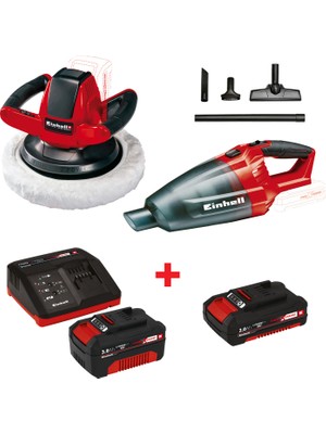 Einhell Combo Set- 5  Te-Vc 18 Li - Solo Akülü Süpürge+Ce-Cb 18/254 Li - Solo, Akülü Polisaj +18V 3 Ah Starter-Kit Power-X-Change +18V 2,0 Ah Power-X-Change Akü