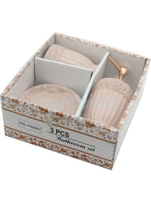 Miraç 3 Parça Seramik Banyo Seti Antik Pembe