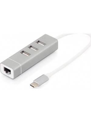 Mobitell 3 Port USB Tip C Hub & Fast Ethernet Lan Adaptörü
