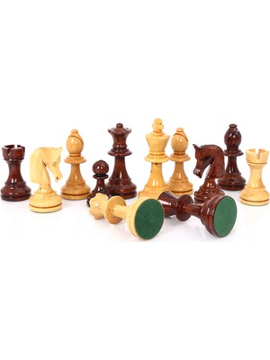 Pusula Oyun Ahşap Şimşir Ağacından El İşçiliği ile Üretilmiş 75 mm Satranç Figürleri Kahverengi