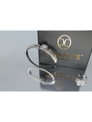 Chance Roma Jewellery Chanceroma™ - Queen / Kraliçe Set - Italyan Moda Tasarımpırlanta Montür Zirkon Taşlı Gümüş Rengi 18 Ayar Altın Kaplama Tektaş Alyans Yüzükkelepçe Bilezik Bileklik Set