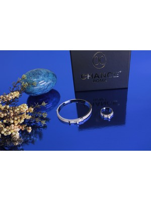 Chance Roma Jewellery Chanceroma™ - Elegante / Şık Set - Italyanmoda Tasarım Pırlanta Montür Zirkon Taşlı Gümüş Rengi 18 Ayar Altın Kaplama Kilit Alyans Yüzük Kelepçe Bilezik Bileklik Set