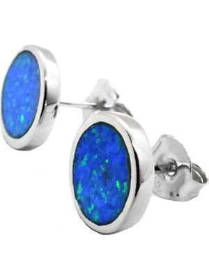 Otantik Gümüş Opal Taşlı Yuvarlak Çivili Gümüş Küpe