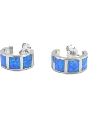 Otantik Gümüş Opal Taşlı Çivili Gümüş Küpe