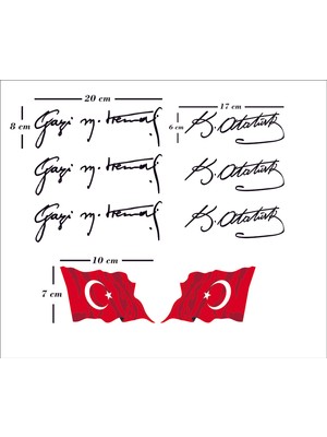 Areksan Reklam Siyah Renk Üçlü Atatürk Imza ve Ikili Türk Bayrağı Set
