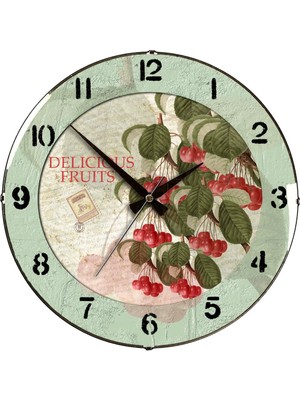 Rikon Mutfak Vişne Dekoratif Bombe Camlı Duvar Saati 35X35 Cm