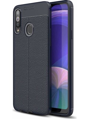Case 4U A20S Kılıf Rugan Armor Deri Görünümlü Yüksek Kalite Silikon Niss Lacivert