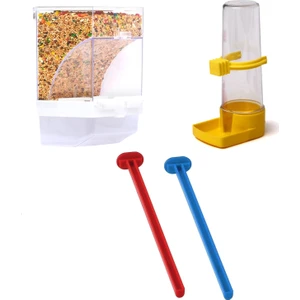 Akıllı Kuş Yemliği + Muhabbet Kuşu Suluğu + Kafes Tüneği (4'lü Set) Kafes İhtiyaç Seti