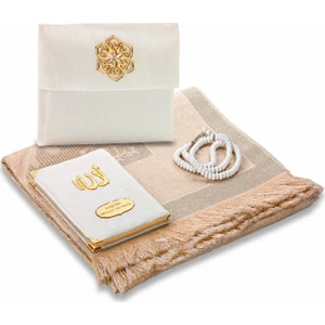 Seccade, Tesbih ve Keseli Isme Özel Şantuk Kaplı Yasin Kitabı Beyaz