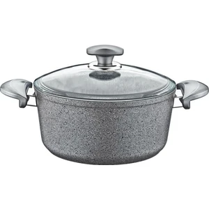 Oms Granit Gri Derin 28 x 13 cm Tencere Cam Kapaklı 3110