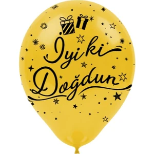 Siyah İyi ki Doğdun Baskılı Metalik Altın Balon 10'lu