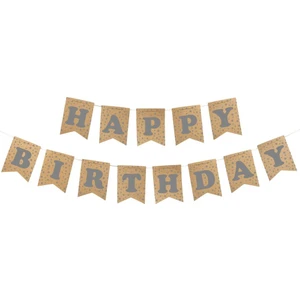 Happy Birthday Kraft Zemin Gümüş Harf Afiş