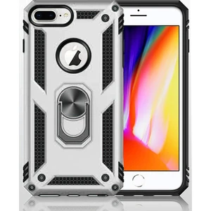 Apple iPhone 7 Plus Kılıf Zırh Koruma Yüzüklü Standlı Armor Silikon Kapak + Nano Ekran Koruma