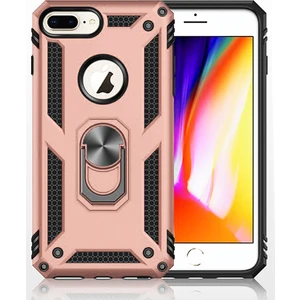 Apple iPhone 7 Plus Kılıf Zırh Koruma Yüzüklü Standlı Armor Silikon Kapak + Nano Ekran Koruma