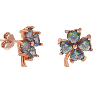 925 Ayar Mistik Topaz Taşlı Yonca Küpe Kadın Gümüş Küpe