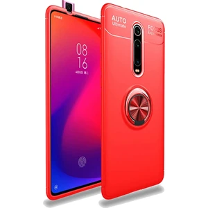 DVR Xiaomi Mi 9TKılıf Ravel Soft Yüzüklü Standlı + Tam Ekran Cam Koruyucu Kırmızı