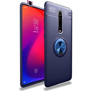 DVR Xiaomi Mi 9TKılıf Ravel Soft Yüzüklü Standlı + Tam Ekran Cam Koruyucu Lacivert