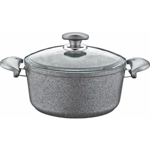 Oms Granit 22X11,5 cm Gri Derin Tencere Cam Kapaklı 3110
