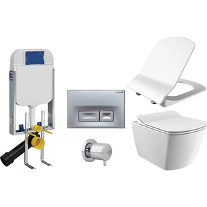 Gömme Rezervuar GR5001 + Mat Buton + AC50L Stop Valf Creavit Elegant Rım-Off Asma Klozet ve Creavit Elegant Amortisörlü Kapak EG321 KC5030