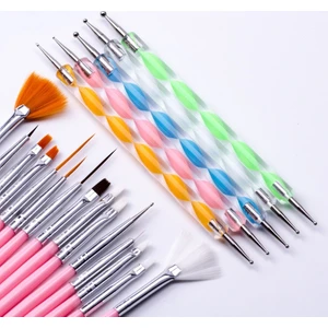 Ecoform 20 Parça Nail Art Tırnak Süsleme Desen Fırçası ve Dot Kalem Seti Pembe Renk